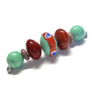 As Low As $2 Turquoise & Reds Handmade Lampwork Artisan Rondelle Beads (7)